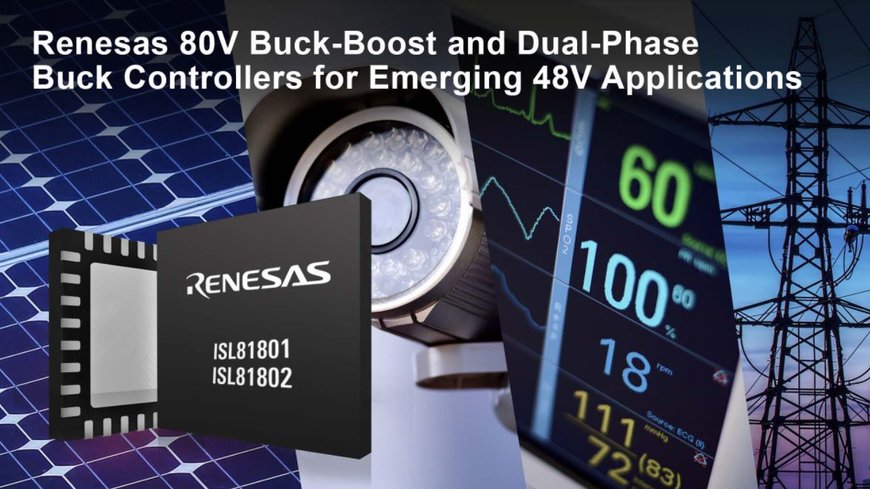 Renesas Unveils Industry’s Highest Performance 80V Bidirectional Buck-Boost and Dual-Phase Buck DC/DC Controllers